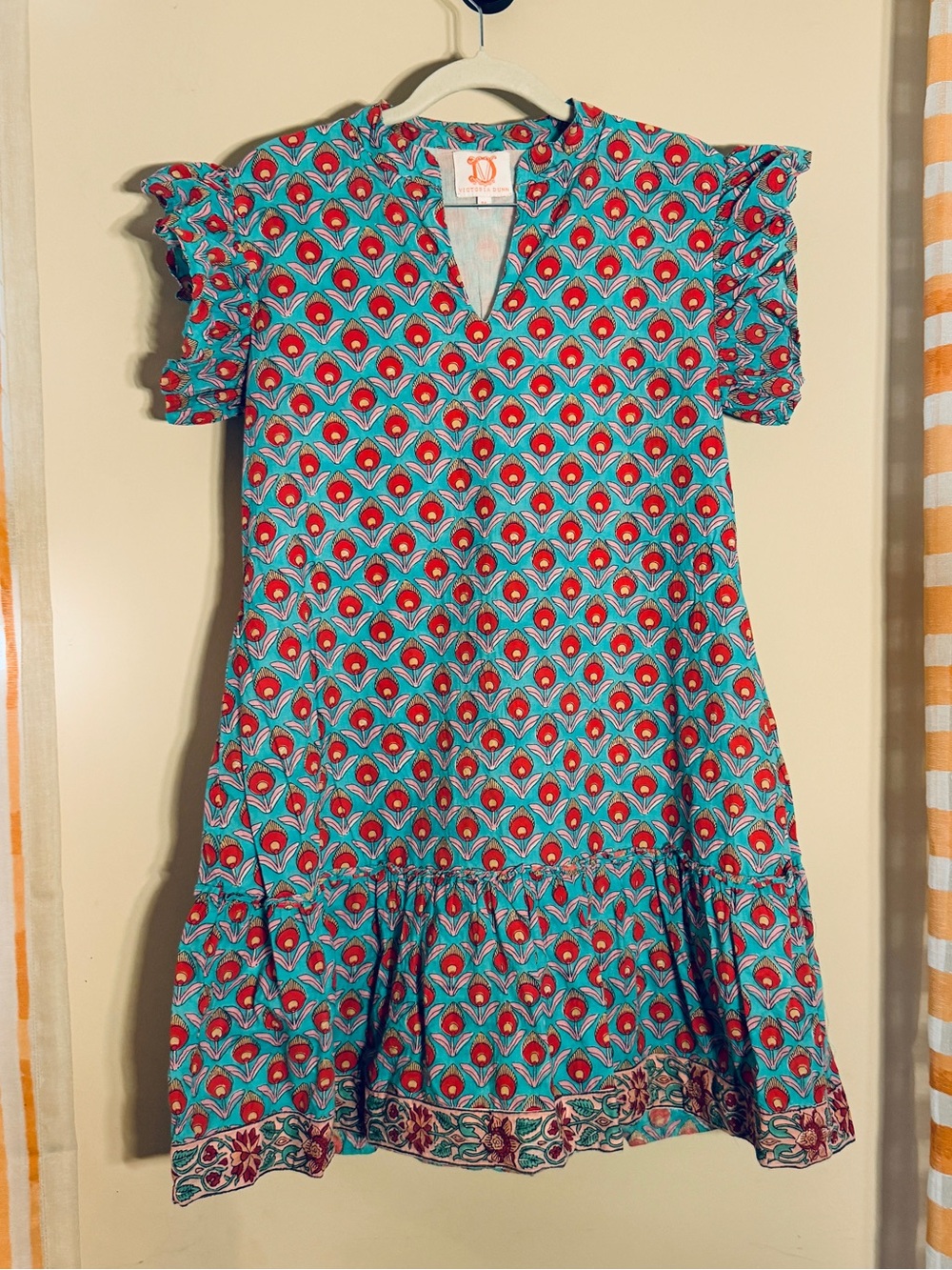 Victoria Dunn Teal & Red Printed Mini Dress